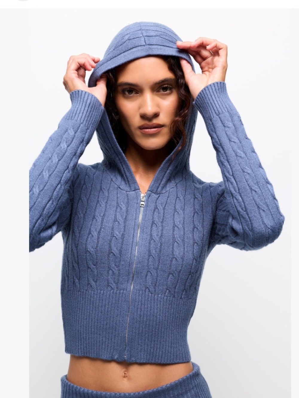 Pink Rose cable-knit zip-up hooded sweater.. new size XS